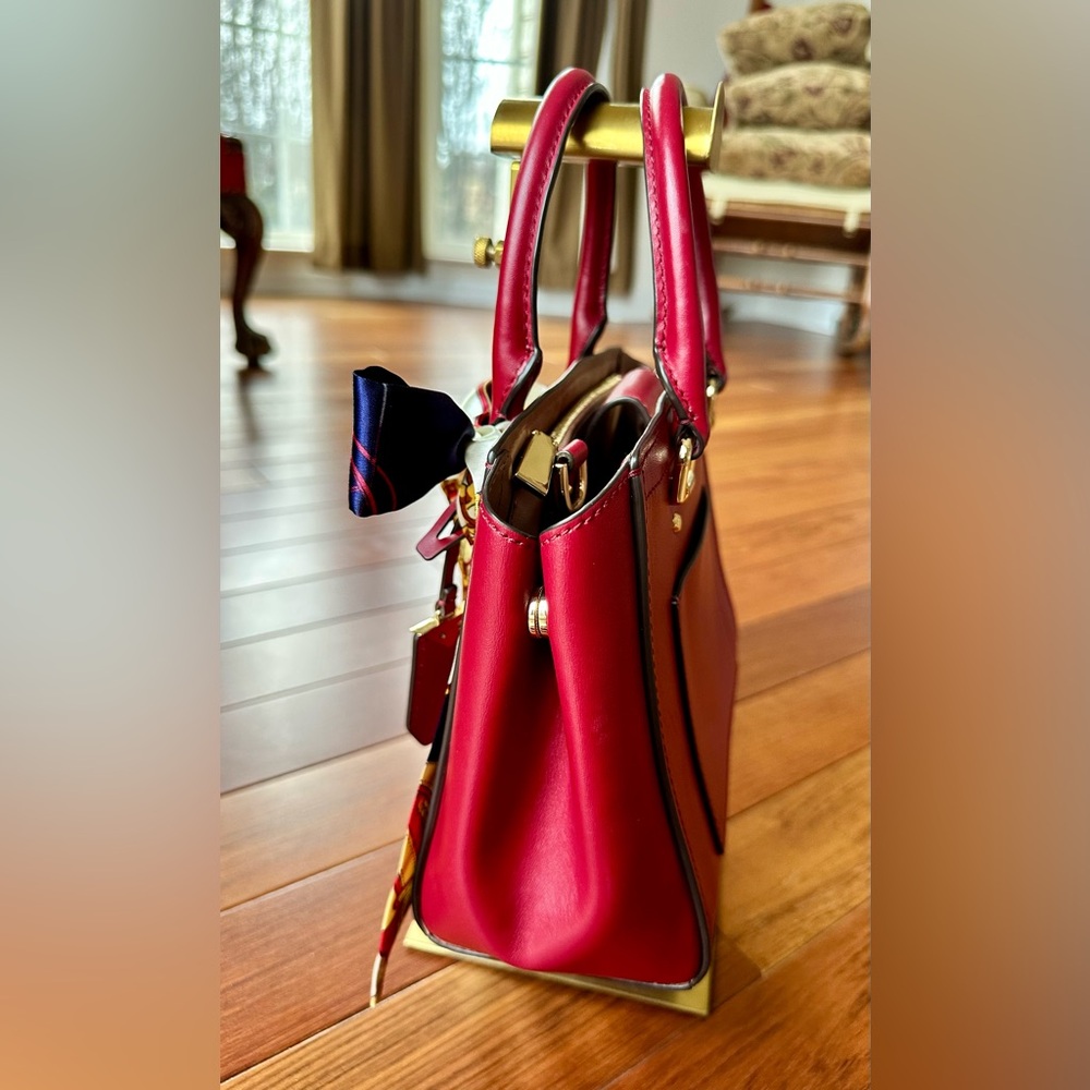 Michael Kors Deep Red Leather Satchel with Scarf and detachable Crossbody Strap. - Picture 7 of 11